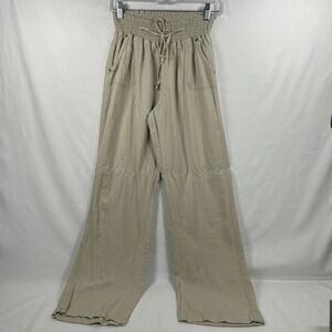 CiSoNo Khaki Linen-Blend Smocked Waist Lounge Pants Size M